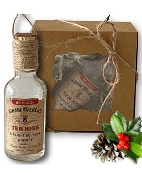 Hiram Walker's Bourbon Whiskey Artisan Vintage Miniature Glass Bottle Ornament